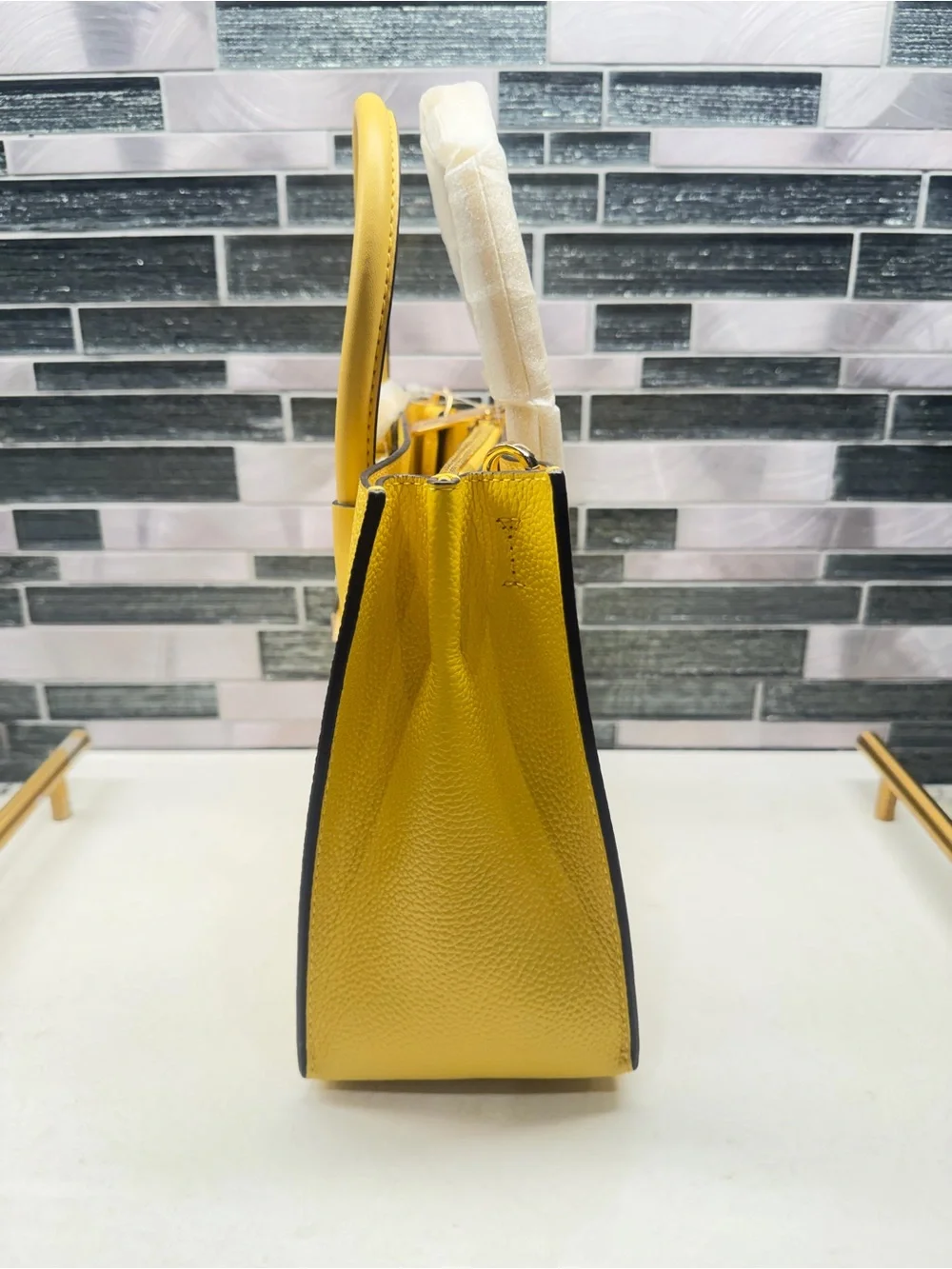 Michael Kors Mercer Medium Pebbled Leather Crossbody Bag in Daffodil Yellow